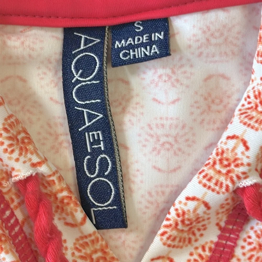 AQUA ET SOL Beach Coverup Dress Blue Orange Print Hooded‎ Hoodie UPF 50+ Sz S